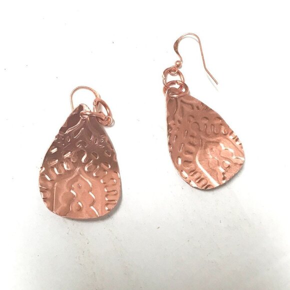 Tear Drop Baroque Embossed Solid Copper Earrings - Picture 6 of 6